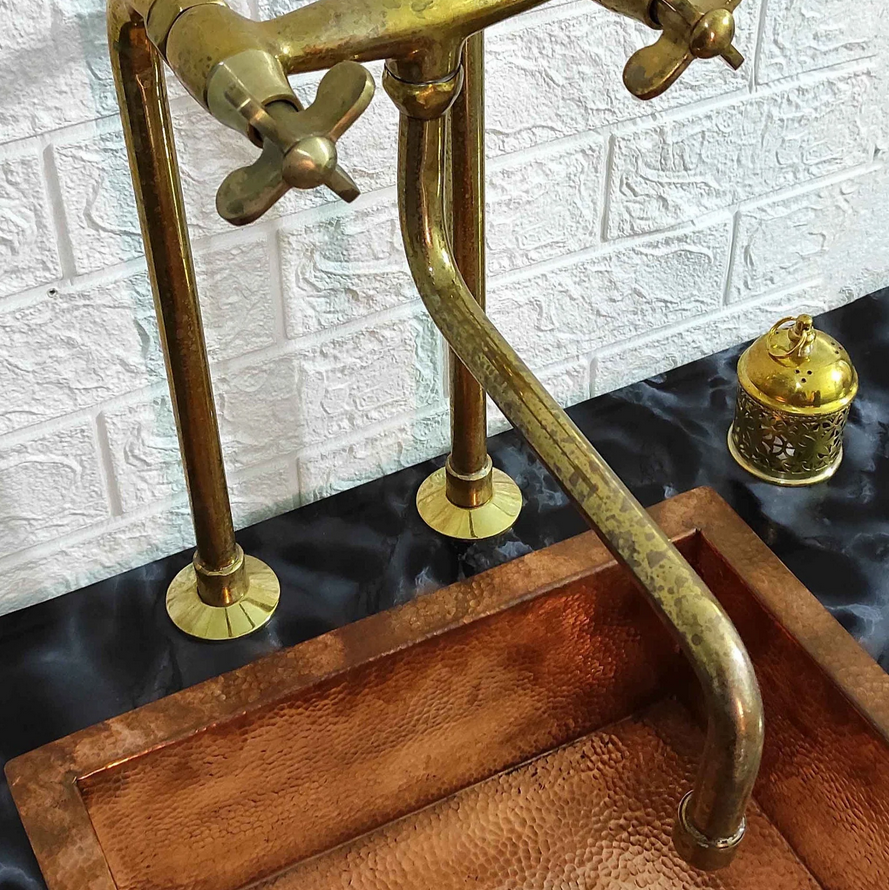 Antique Brass Kitchen Faucet With Long Legs - Image 3