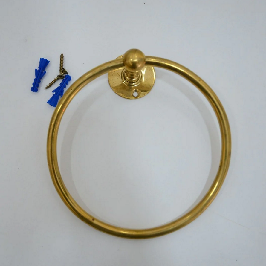 Brass Bathroom Ring Towel Rack - Image 3