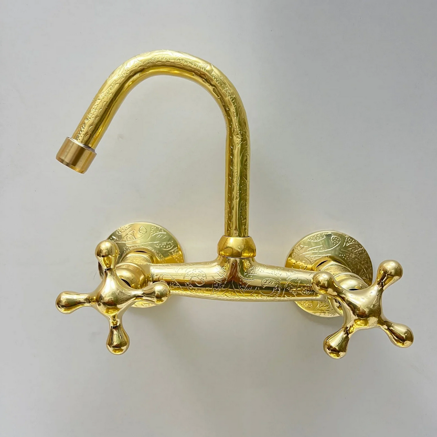 Engraved Brass Wall Mounted Kitchen Faucet - Image 2