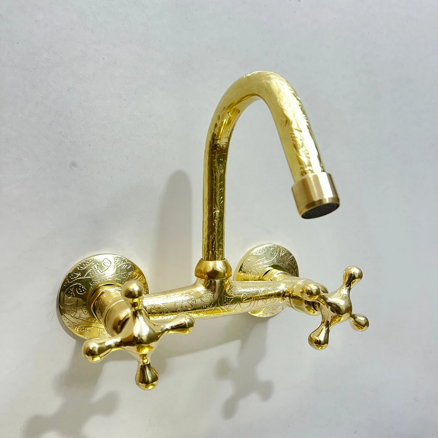 Engraved Brass Wall Mounted Kitchen Faucet - Image 3