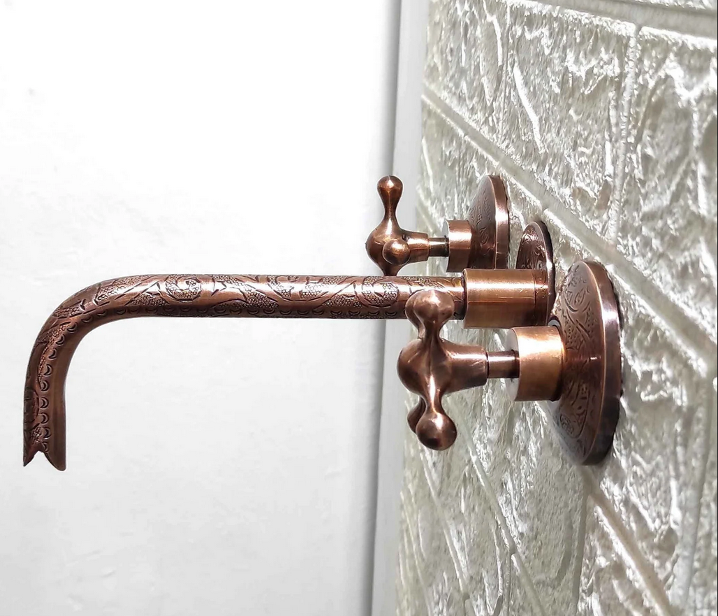 Engraved Copper Wall Mounted Faucet - Image 2