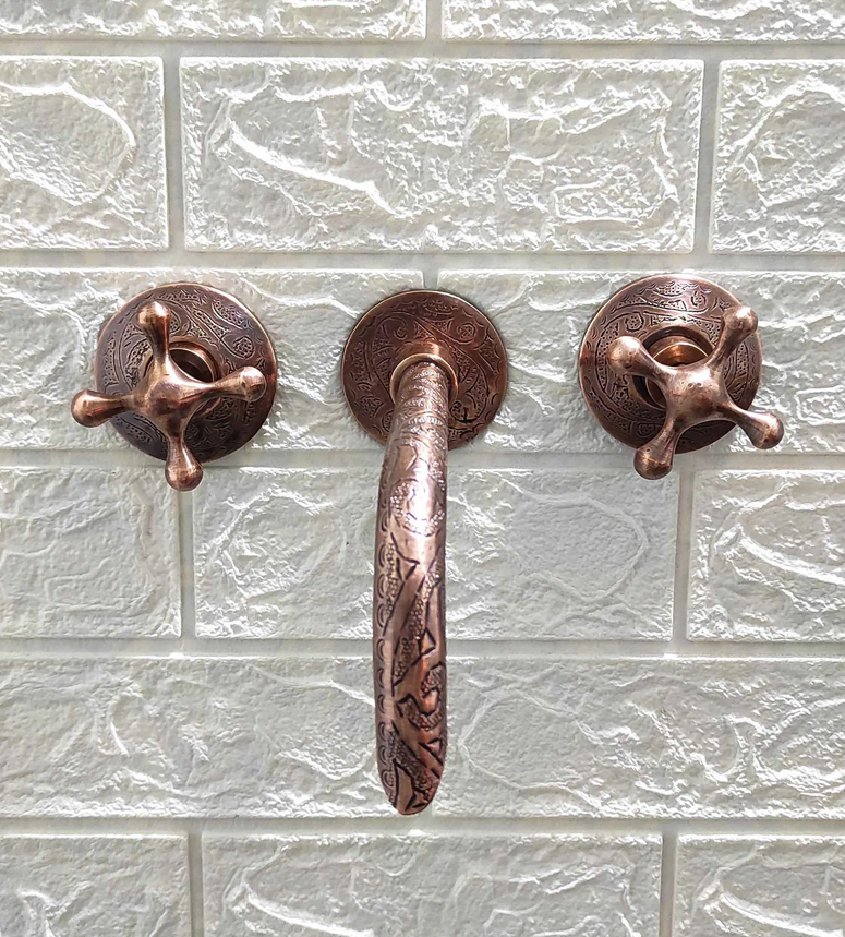 Engraved Copper Wall Mounted Faucet - Image 3