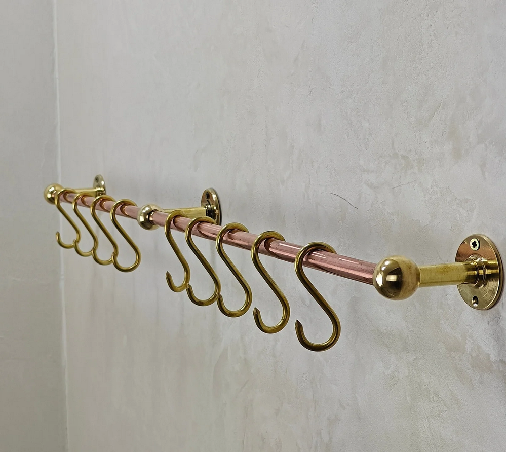 Unlacquered Brass Copper Pot Rail With S Hooks - Image 2