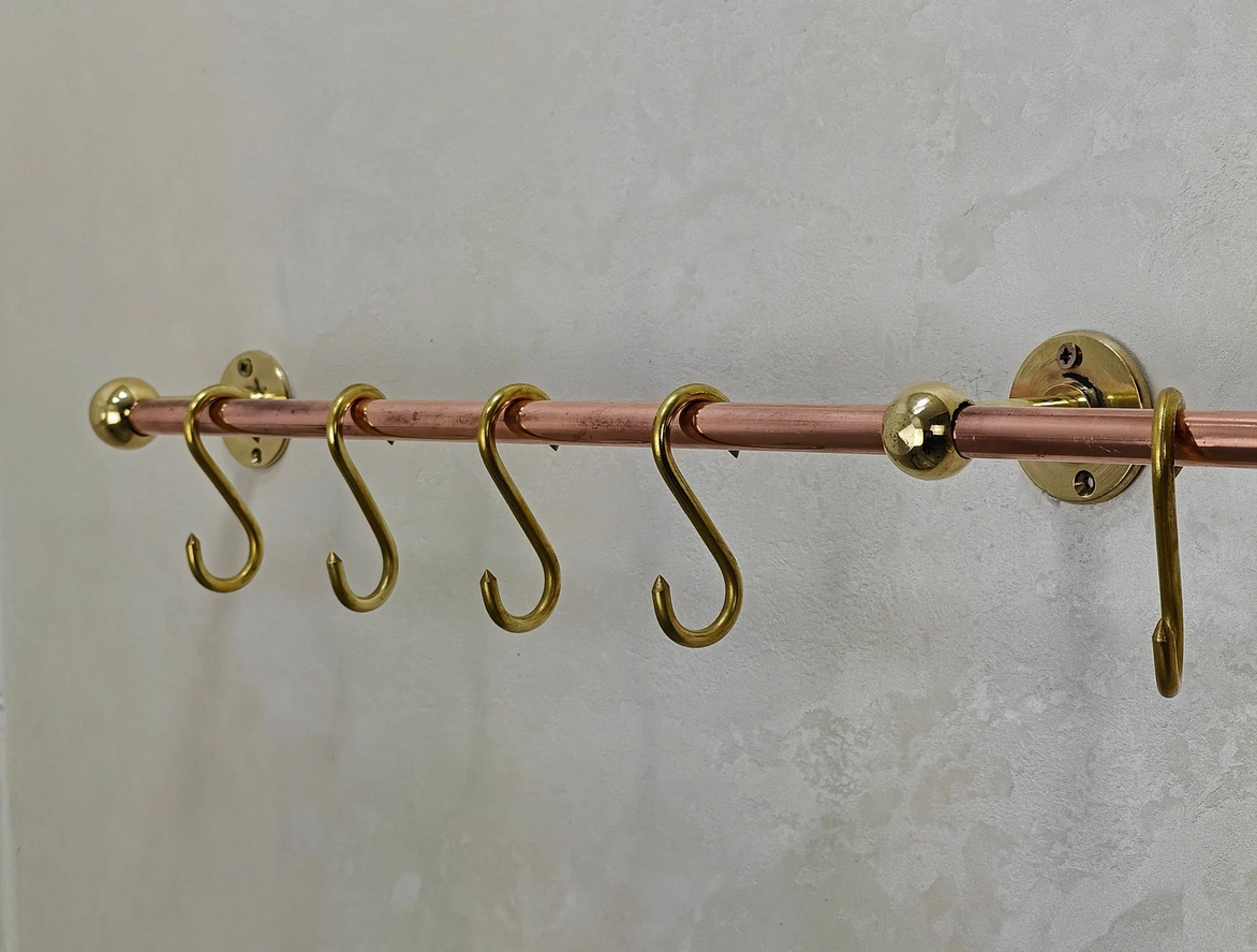 Unlacquered Brass Copper Pot Rail With S Hooks - Image 4